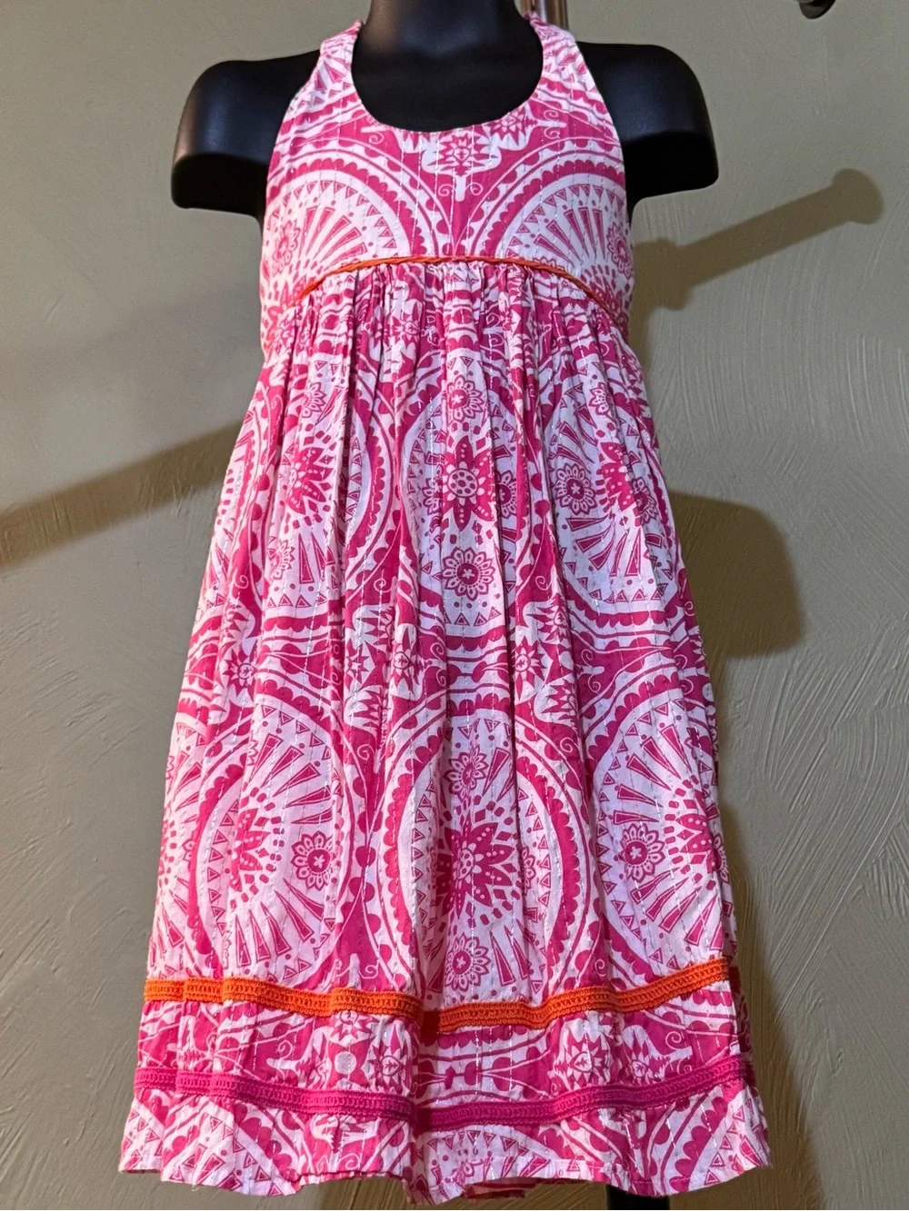 The Children’s Place Girls Pink White Medallion Halter Sundress Size 6 (Small)